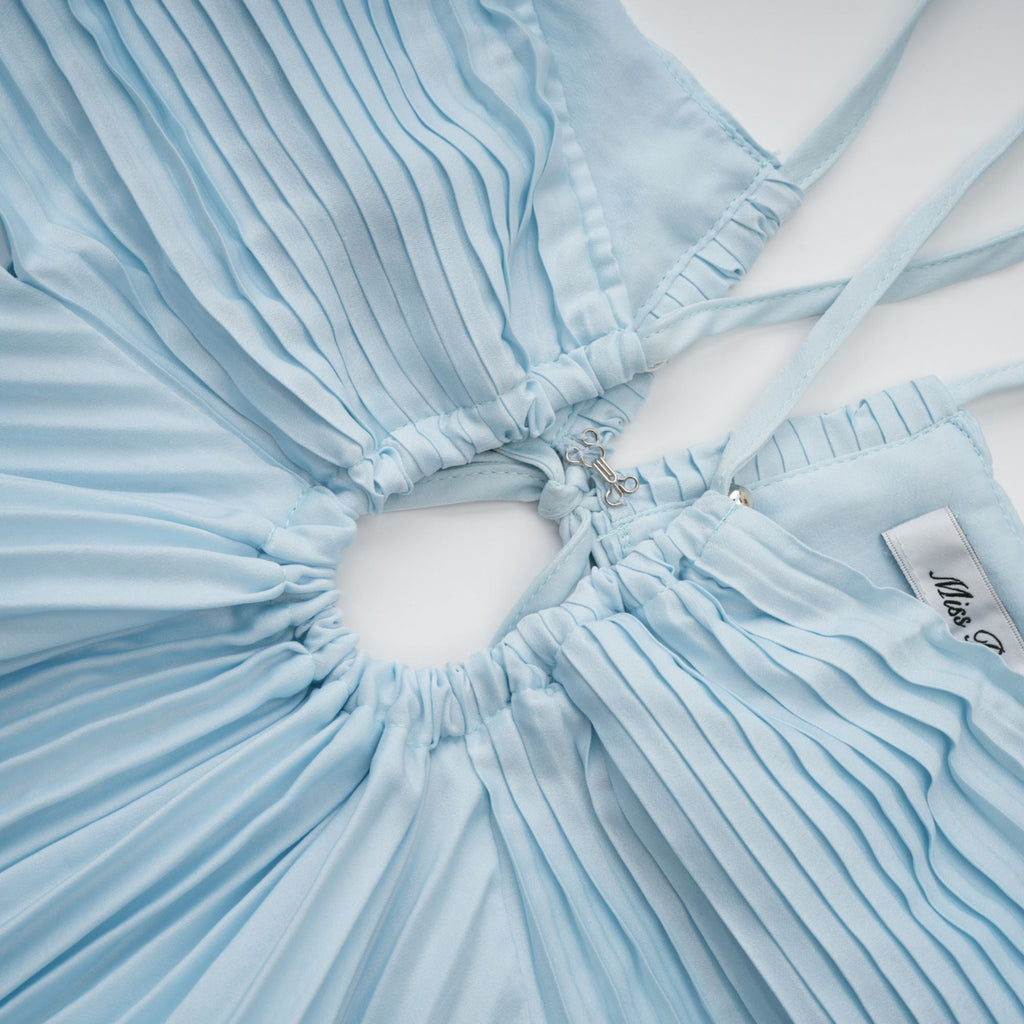 Andréa Blue Pleated Maxi Dress with Cutout Detail