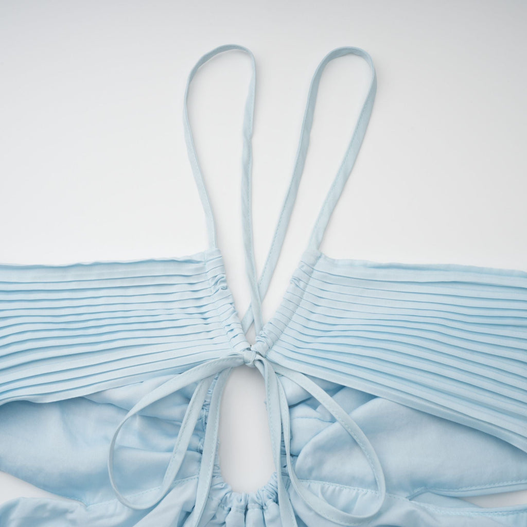 Andréa Blue Pleated Maxi Dress with Cutout Detail