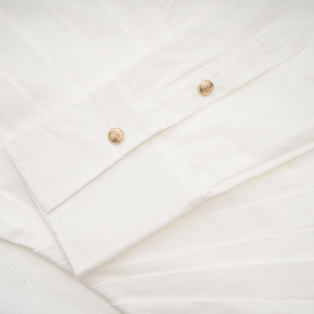 Orlane white cinched-waist pleated mini shirt dress