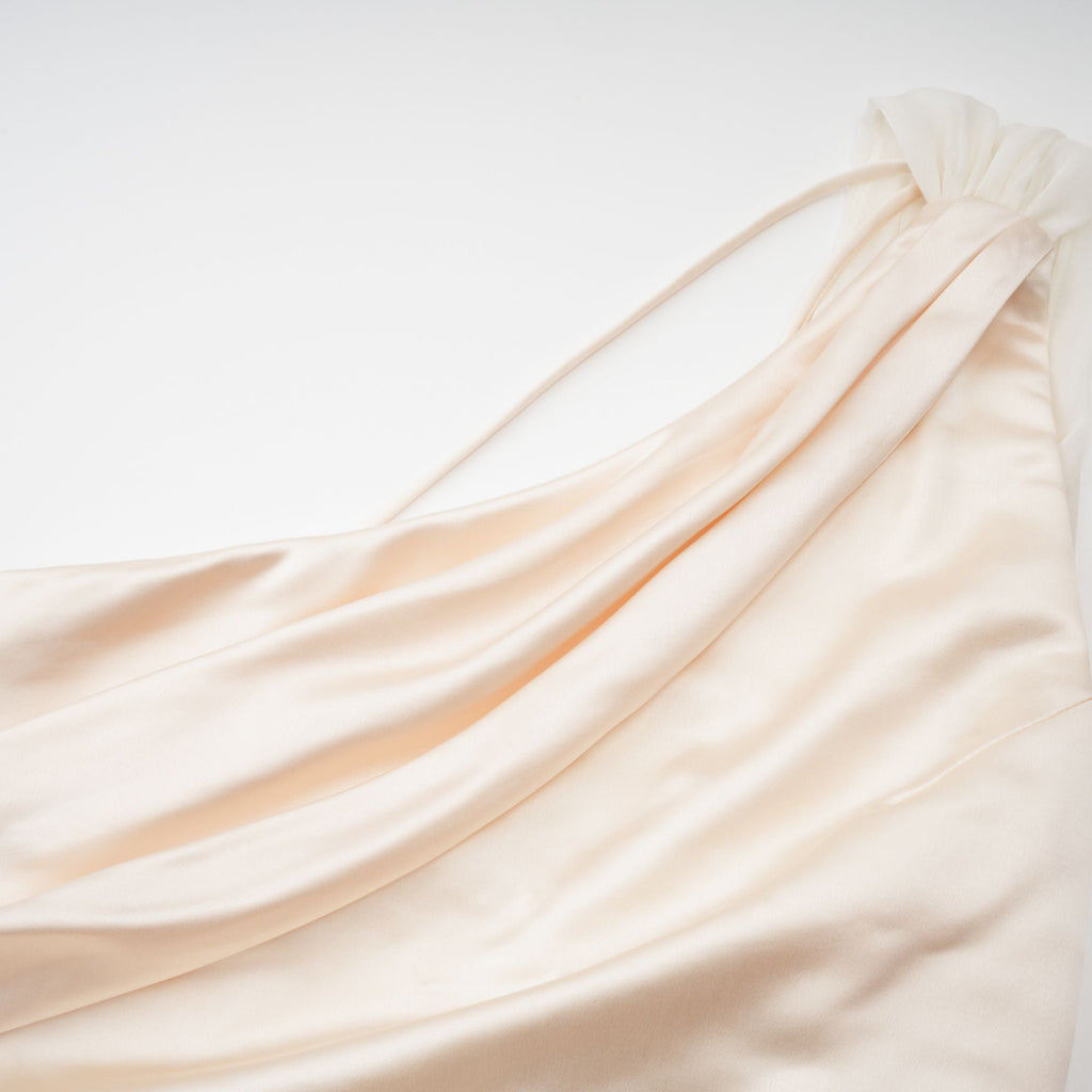 Thérèse neutral scarf-design satin maxi dress