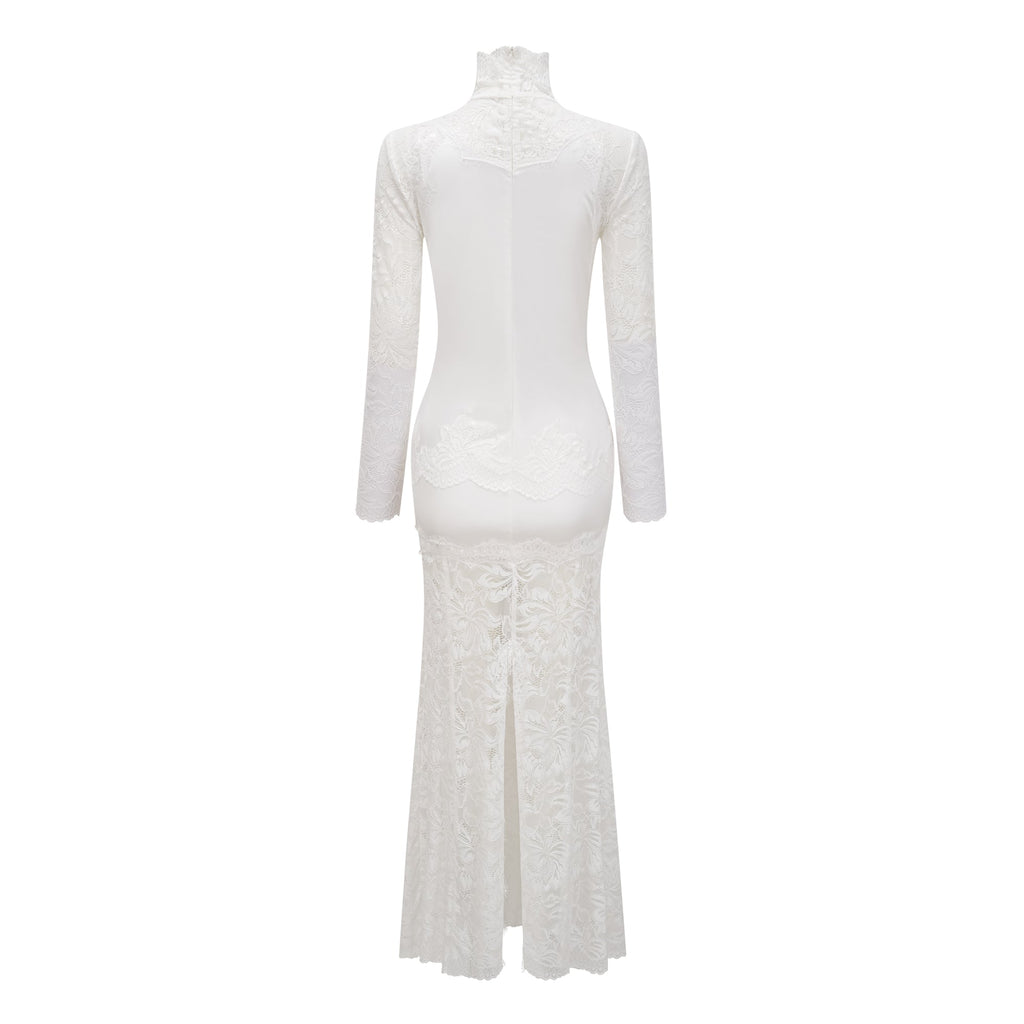 Airelle White Satin Panel Lace Maxi Dress