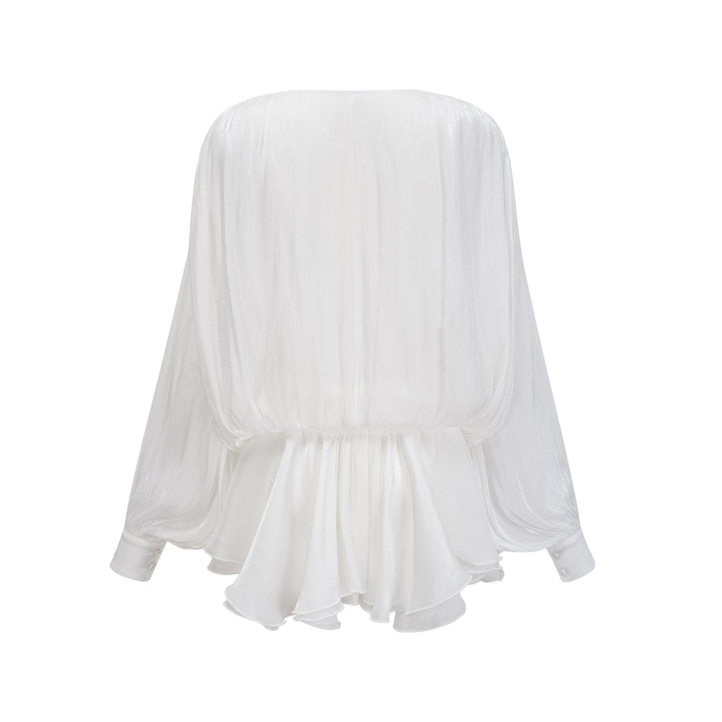 Mahault white pleated glitter-effect mini dress