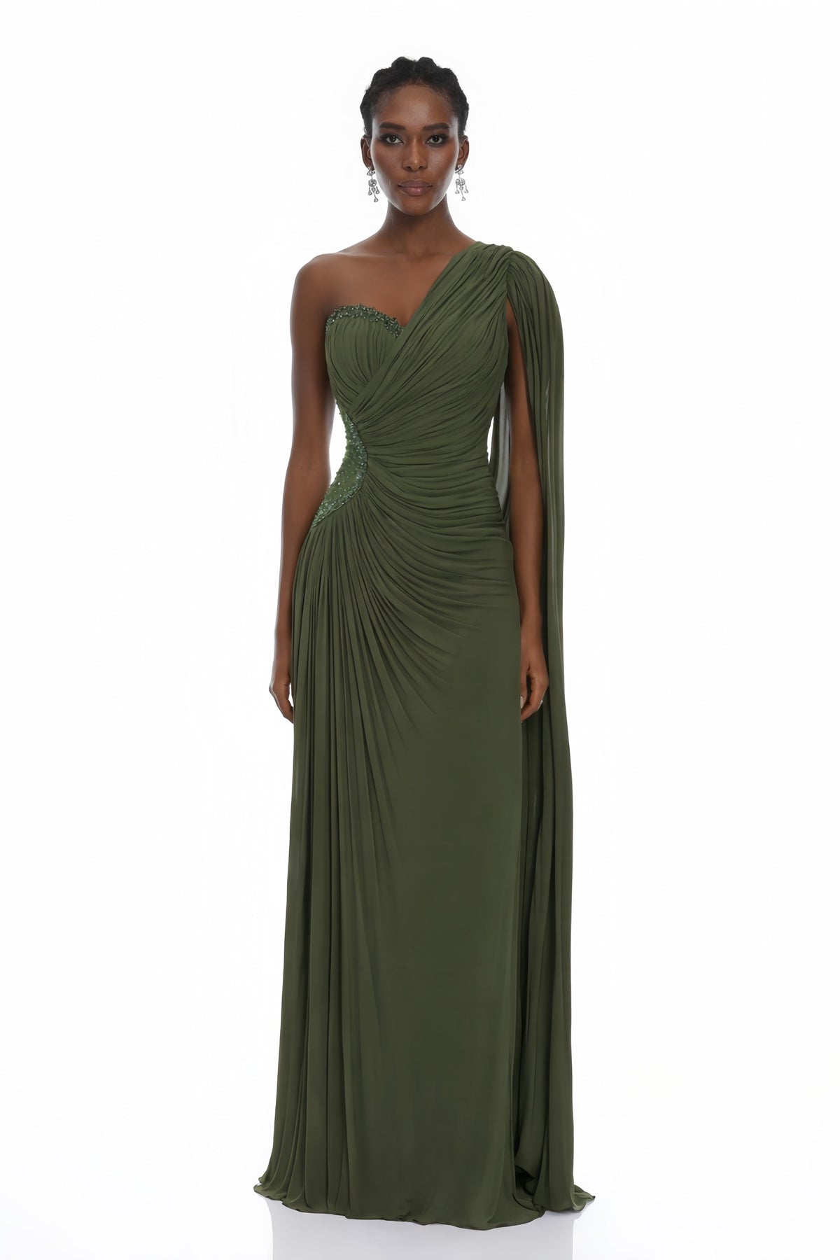 Katrin Green One Shoulder Ruched Maxi Dress