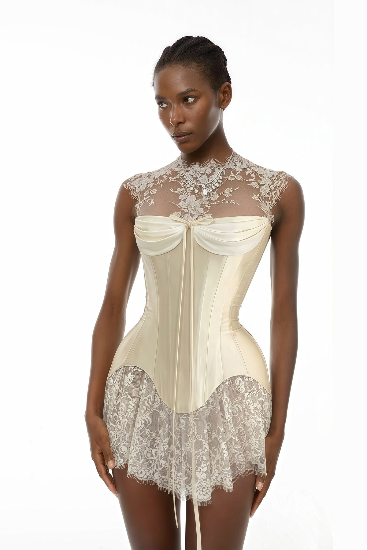 Michalina White Lace Convertible Gown with Detachable Skirt