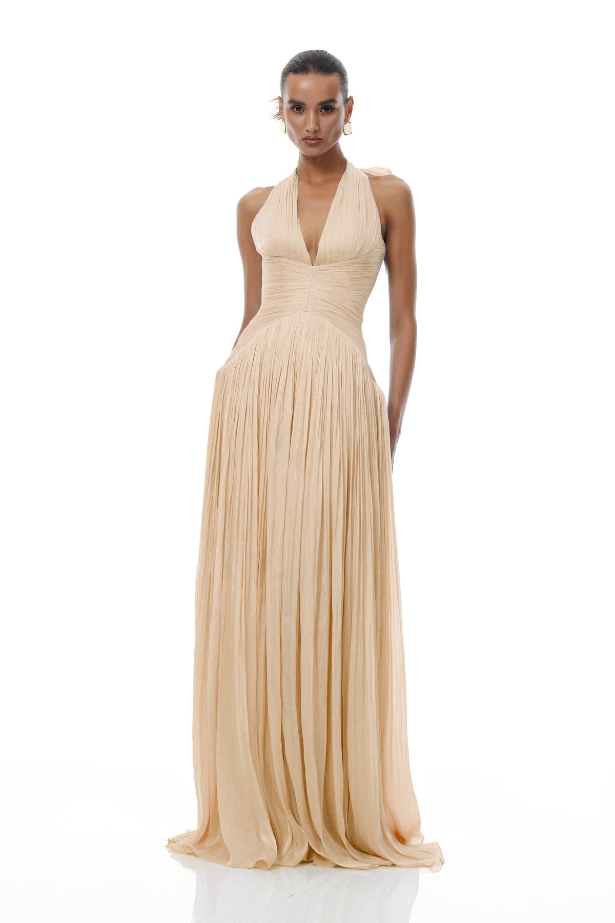 Térébenthine Neutral Glossy Gathered Maxi Dress