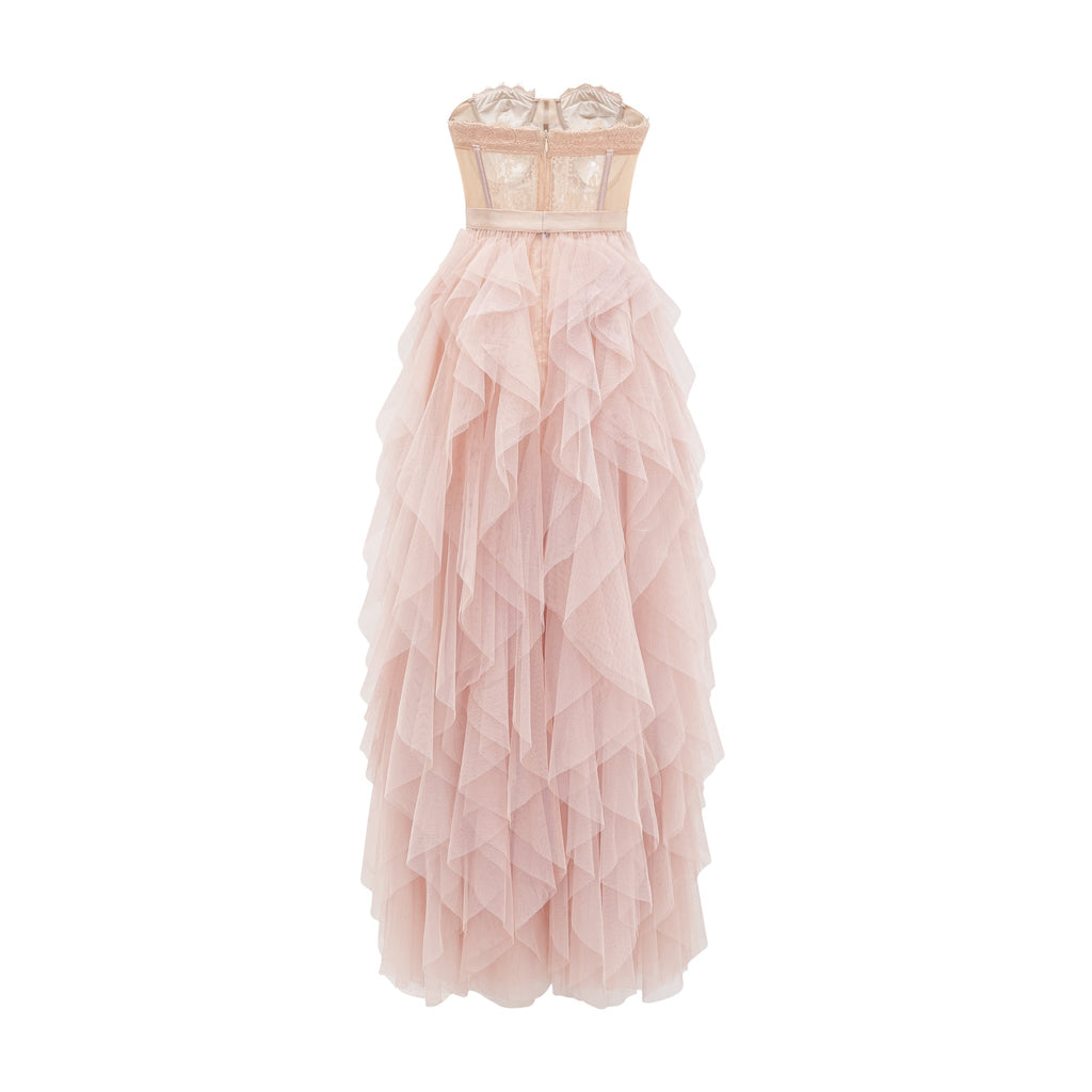 Eilís Pink Bustier Mesh Maxi Dress
