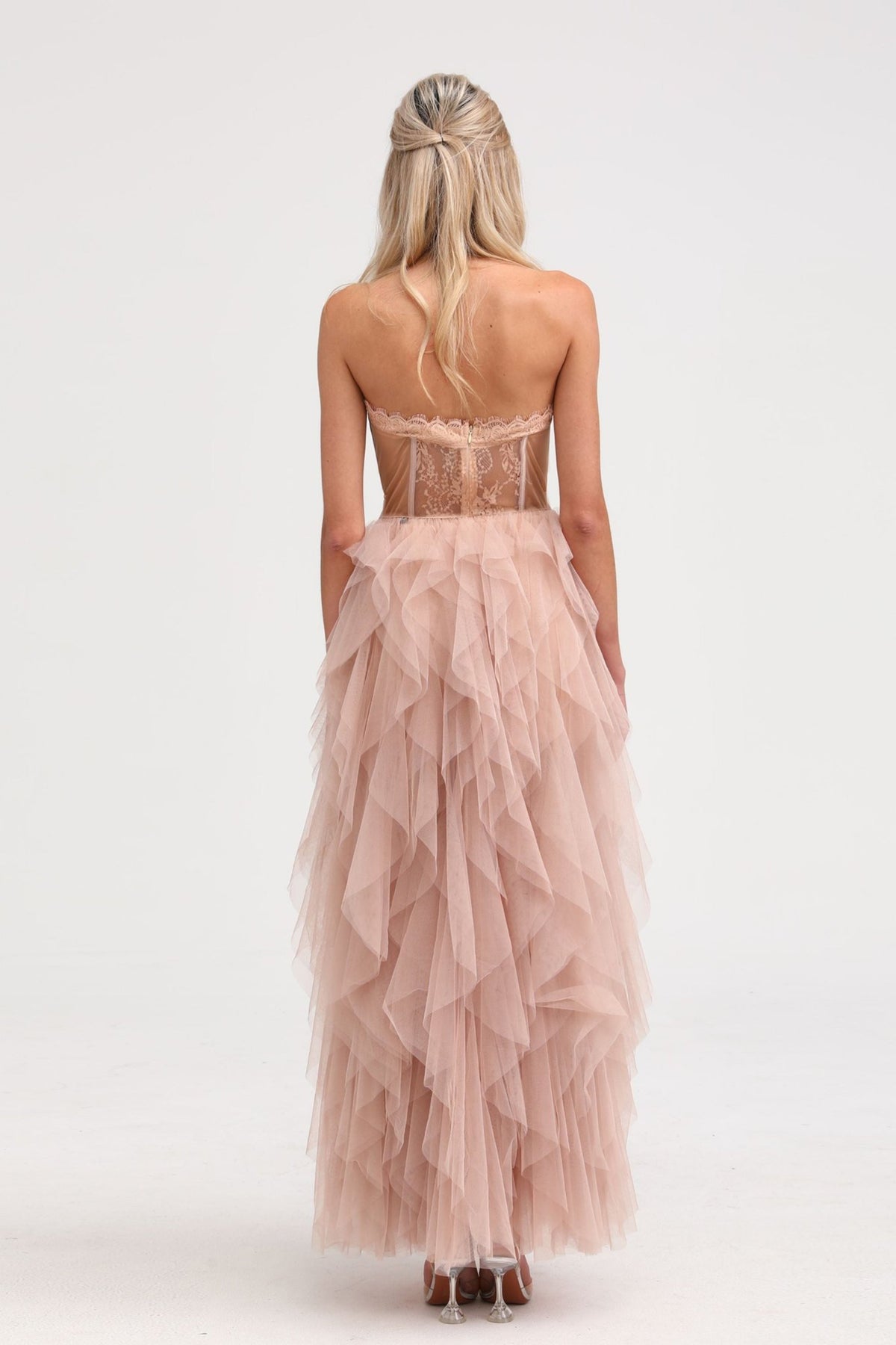 Eilís Pink Bustier Mesh Maxi Dress