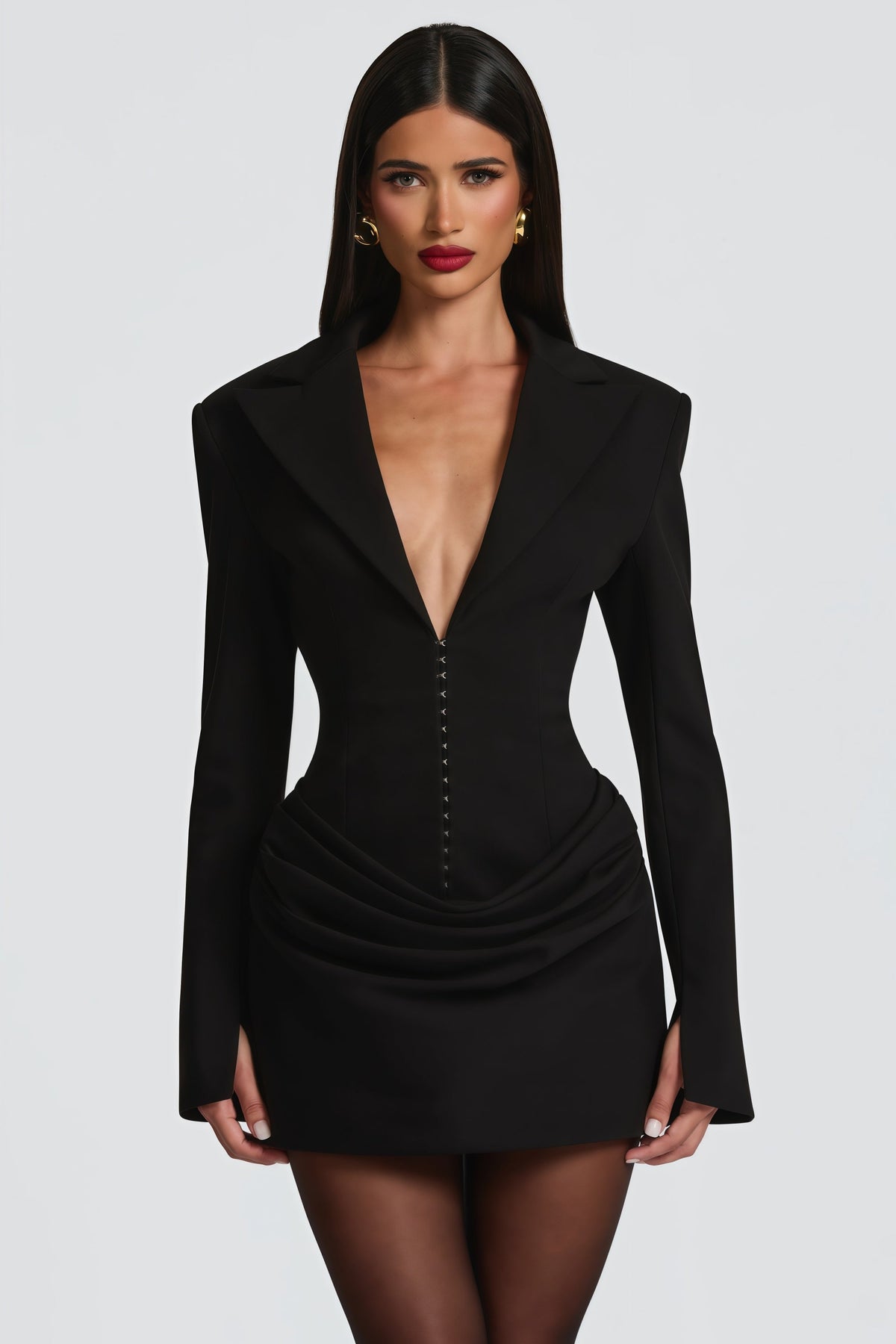 Rosette Black Ruched Blazer Mini Dress