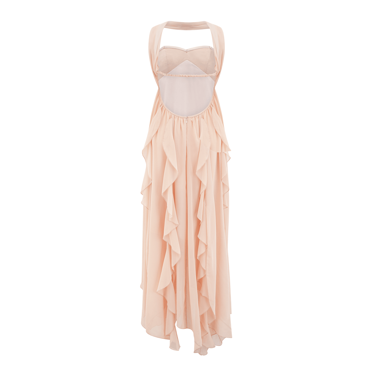 Mariah Pink Chiffon Ruffle Halterneck Maxi Dress