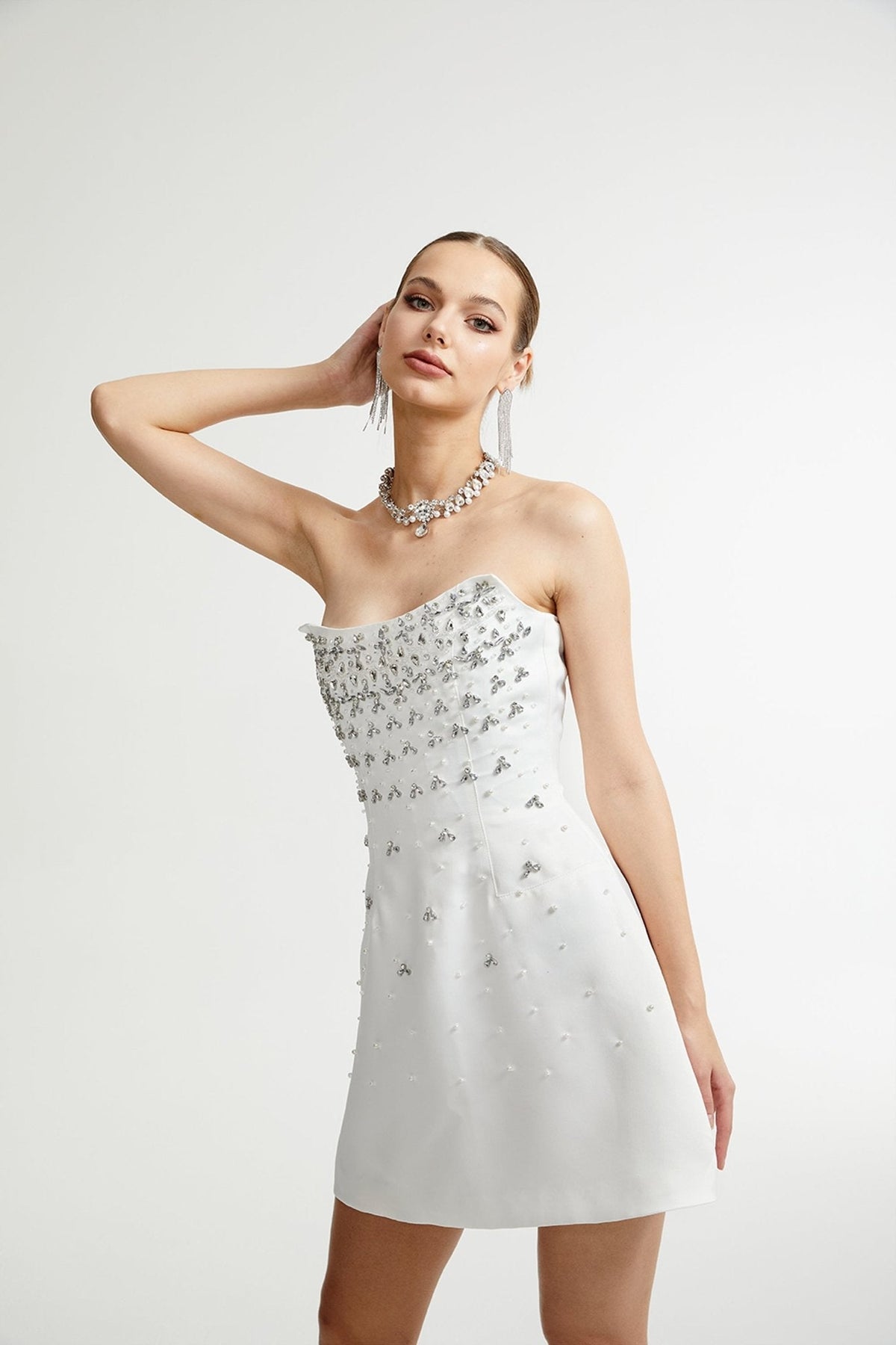 Melisande white embellished mini dress