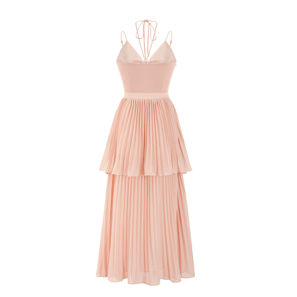 Olympe pink pleated tiered midi dress