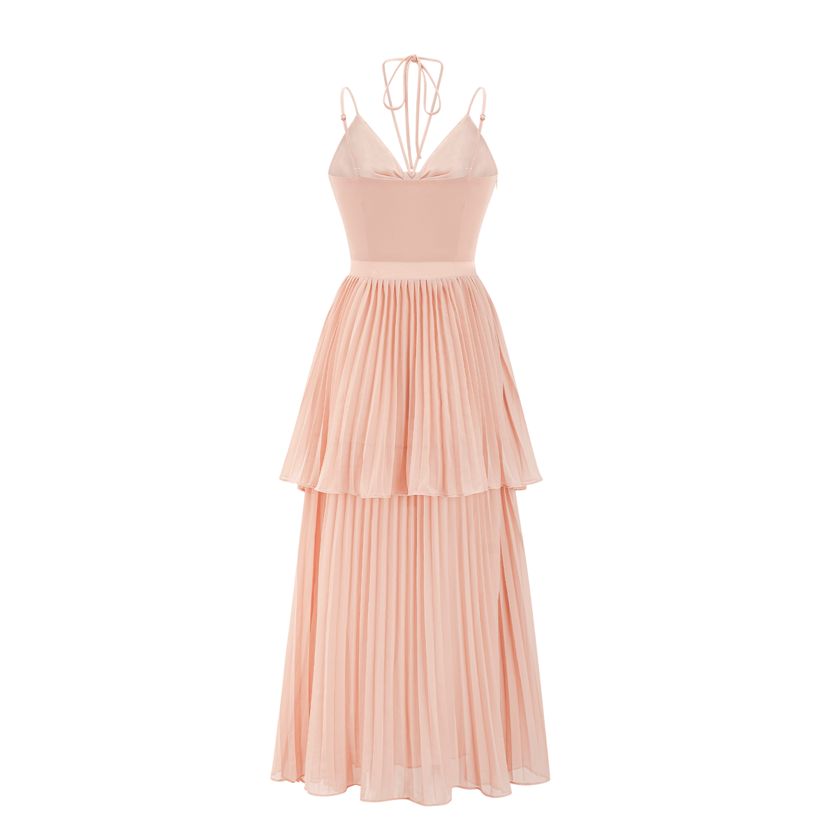 Olympe pink pleated tiered midi dress
