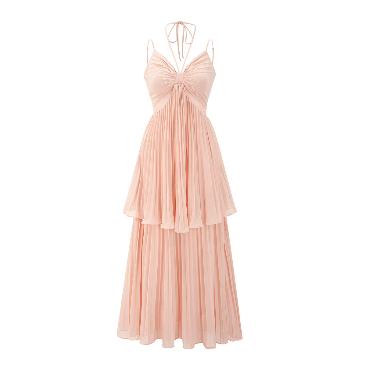 Olympe pink pleated tiered midi dress